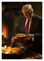 President Donald Trump Cooking Freid Chicken In Cast Iron Pan 5X7 Ai Photo - £8.90 GBP