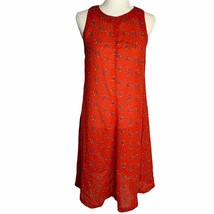 Vintage Handmade Fit N Flare Dress M Red Floral Sleeveless Button Knee L... - $37.23