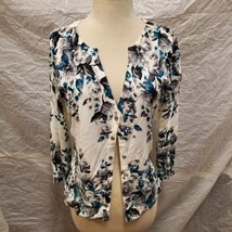 NWT White House Black Market Women&#39;s White and Blue Floral Cardigan Swea... - £77.86 GBP
