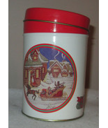Holiday Christmas Round Tin in snowy scene Horse and sleigh - £3.93 GBP