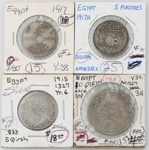 Égyptien Pièce de Monnaie Égypte 1911 10 Qirsh 1917 5 Piastres 5 10 Mill... - $88.36