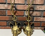 2 Antique Brass Fox &amp; Riding Crop Door Stops Patina 15” Tall - $297.00