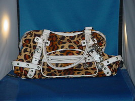KATHY VAN ZEELAND Leopard Print Nylon with white leather trim Handbag / Purse - £11.65 GBP