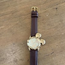 Disney MickeyMouse Watch Gold Ears Bwn Leather Bnd Lorus V401-5700 Needs... - $27.62