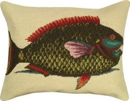 Pillow Throw Parrot Fish 16x20 20x16 Wool Down Insert Cotton Velvet Back - £239.00 GBP