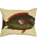 Pillow Throw Parrot Fish 16x20 20x16 Wool Down Insert Cotton Velvet Back - £238.26 GBP