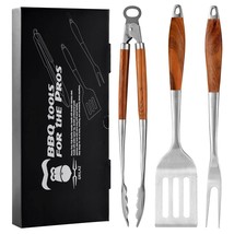 Heavy-Duty Rose Wooden Bbq Grilling Tools Set. Extra Thick Stainless Steel Multi - £54.52 GBP