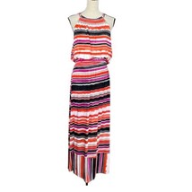 APT 9 Large Blouson Maxi Dress Striped Sleeveless Halter Neck Stretch Side Slits - £19.55 GBP