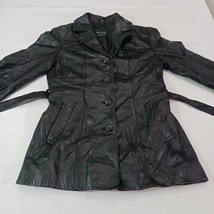 Outbrook Women's Jacket Black Belted Fit Genuine Leather Button Jacket Sz Small image 9