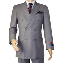 Men Apollo King Double Breasted Suit Classic Peak Lapel Soft Blend DM23 Gray image 2