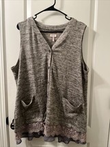  Lori Goldstein Women&#39;s XL Sleeveless Knit Top Vest Gray Lace Chiffon Hem - £38.39 GBP