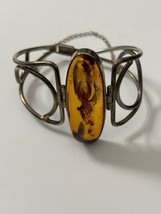 Vintage Artisan Sterling Silver Amber Articulated Bracelet with Safety C... - £186.60 GBP