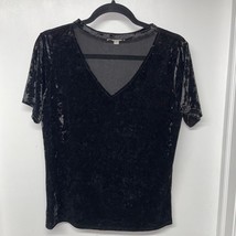 Honey Punch Black Velvet Crush V Neck Cutout T-Shirt Womens Size Small - £7.78 GBP