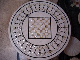 30&quot; Marble Chess Coffee Table Top Mother of Pearl Inlay Stone Furniture Decor - £1,047.54 GBP