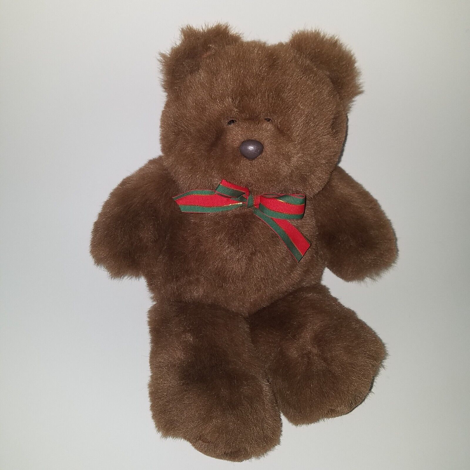 VTG Unipak Brown Teddy Bear Plush 14" Stuffed Animal Toy 1990 Red Green Bow - $25.21