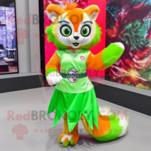 Lime Green Red Panda mascot costume character dressed with a A-Line Skirt and Ha - $1,229.00