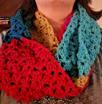 Fun and Flirty Crocheted Open Weave Loop Scarf Bright Fun Colors Hand Made - £9.49 GBP