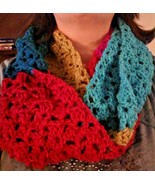 Fun and Flirty Crocheted Open Weave Loop Scarf Bright Fun Colors Hand Made - £9.34 GBP