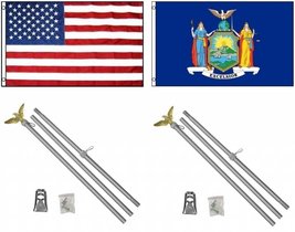 AES 3x5 3&#39;x5&#39; USA American w/State of New York Flag w/Two 6&#39; Aluminum Flagpole P - £26.99 GBP