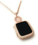 Bling Apple Watch Pendant Charm Necklace Chain Rose Gold Bezel Case 41/4... - $42.75+