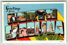 Greetings From North Carolina Large Big Bold Letter Linen Postcard Unused - $8.33