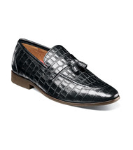 Stacy Adams Franz Moc Toe Tassel Slip On Shoes Croco Leather Black 25624-001 - £92.21 GBP