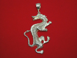 Statement Large 925 Sterling Silver Diamond-cut Big Dragon Pendant,Over 4&quot;,37g - £119.10 GBP
