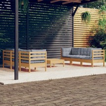  Garden Lounge Set Grey Solid pinewood, fabric (100% polyester) - $24,467.46 MXN