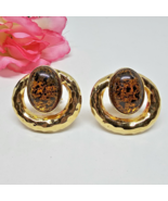 Vintage Large Lucite Gold Tone Round Clip On Earrings - £14.18 GBP