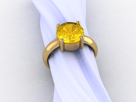 Yellow Citrine Round Gemstone Ring Gift For Women Sterling Silver Ring Jewelry - £49.80 GBP