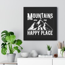 Framed Horizontal Poster - &quot;Mountains are my happy place&quot; in Grey - Eco-friendly - £49.24 GBP+