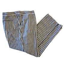 Ellen Tracy Linen Blend Pants Womens XL Blue Stripe Wide Leg Drawstring Waist - £15.78 GBP