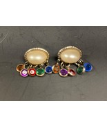 Marvella Pierced Earrings Large Faux Pearl and Dangling Multicolor Beads - $213.82 MXN