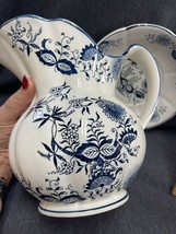 Pitcher Jug Vintage Blue Onion Floral Blue White Unmarked 9” Tall EUC - £15.82 GBP