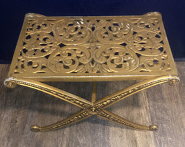 Vtg Metal Gold Coffee Table Figural Flowers Rectangular Heavy 27.5” X 18”x18” - £312.47 GBP