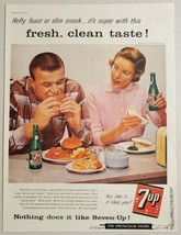 1957 Print Ad 7UP Soda Pop Couple Eat While Drinking Seven Up in Bottles - £12.41 GBP
