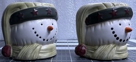 Christmas Yankee Candle Snowman With Scarf Ceramic Votive Candle Holder Pair - £13.29 GBP