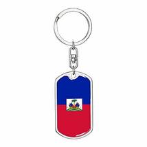 Haiti Flag Swivel Keychain Dog Tag Engraved 18k Gold - £47.45 GBP