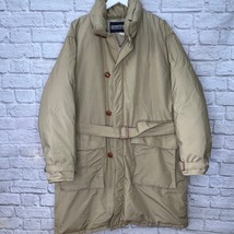 Vintage LL Bean Down Filled Puffer Trench Coat Tan Mens XL Belt Field  - £99.07 GBP