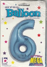 Betallic Metallic Blue Number &quot;6&quot;  Megaloons 40 inch  Foil Balloon ~  ra... - £4.50 GBP