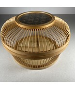 Vintage Asian Bird Cage Lidded Bamboo Rattan Basket Hand Crafted Wicker ... - $34.30 CAD