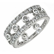 14K White Gold Plated Moissanite Open Bezel Eternity Ring Engagement Band - £99.15 GBP