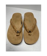Vionic Mona Tan Faux Cork Gold Button Accent Slip On Flip Flop Thong San... - $32.95