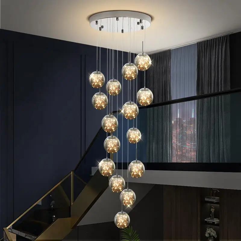 Modern Led Chandelier Glass Ball Dimmable for Staircase Living Room Pendant - $211.82+