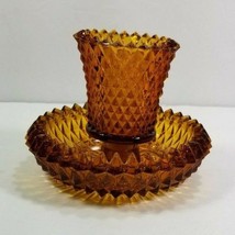 2 Pc Peg Candle Holder Diamond Point Brown Amber Votive Cup Glass Candleholder - £9.67 GBP