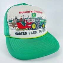 John Deere Christmas Seasons Greetings Snapback Trucker Farm Hat Cap VTG Foam - £70.46 GBP