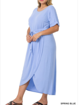 Zenana 1X Soft Stretch Jersey Belted Raglan Short Sleeve Tulip Long Dress Blue - £14.01 GBP