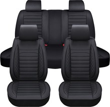 Universal Leather Car Seat Covers Full Set - Non-Slip For All Automobiles Black - £12.20 GBP