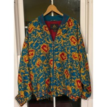 CASUAL ISLE Multicolor Ornament Scarf Pattern Design Silk Zip Blouson Bomber L - $73.49