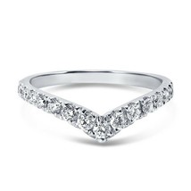 Classic 14K White Gold Plated Round V-Shape Anniversary Wedding Band Ring V-Day - $53.74